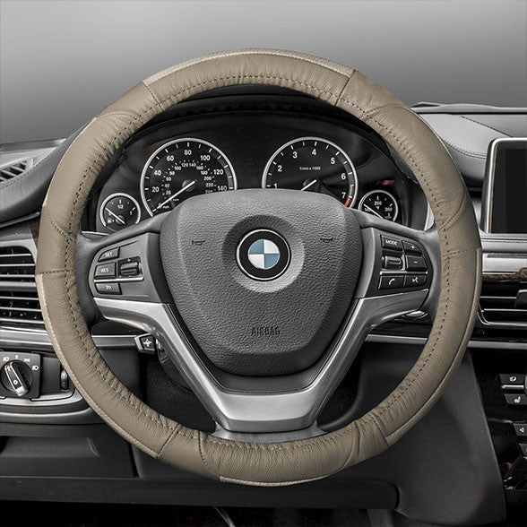 Deluxe Full Grain Authentic Leather Steering Wheel Cover Beige