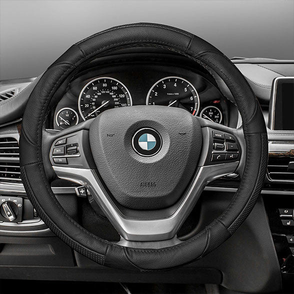 Deluxe Full Grain Authentic Leather Steering Wheel Cover Black