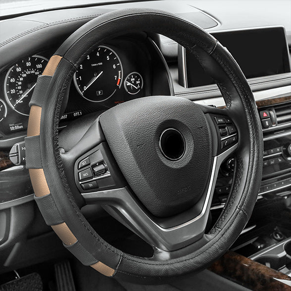 Genuine Leather Sport Steering Wheel Cover Beige