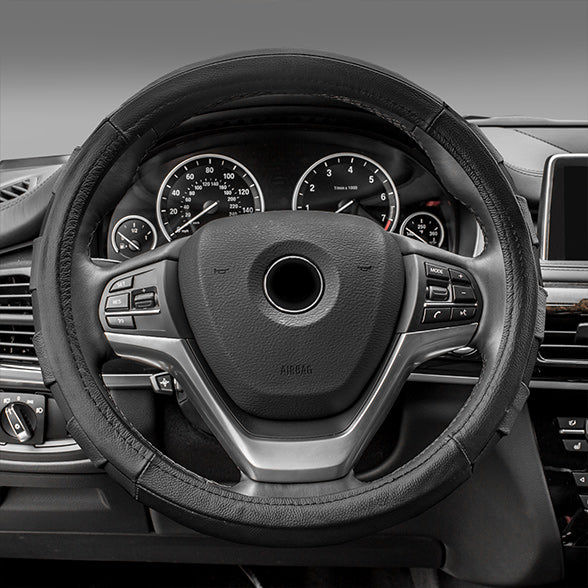 Genuine Leather Sport Steering Wheel Cover Black