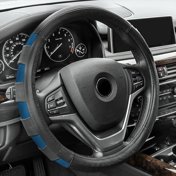 Genuine Leather Sport Steering Wheel Cover Blue