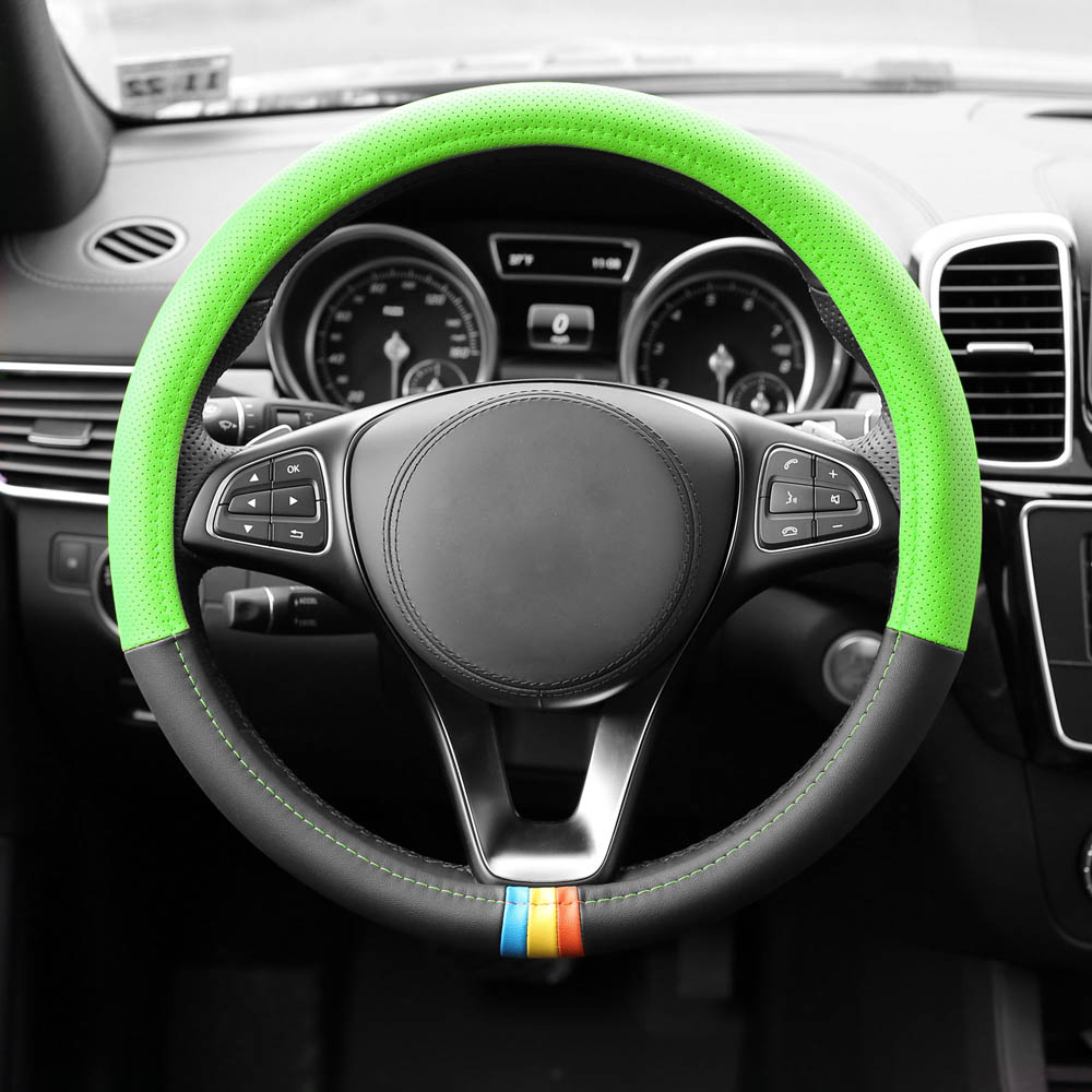 Full Spectrum Microfiber Leather Steering Wheel Cover Green