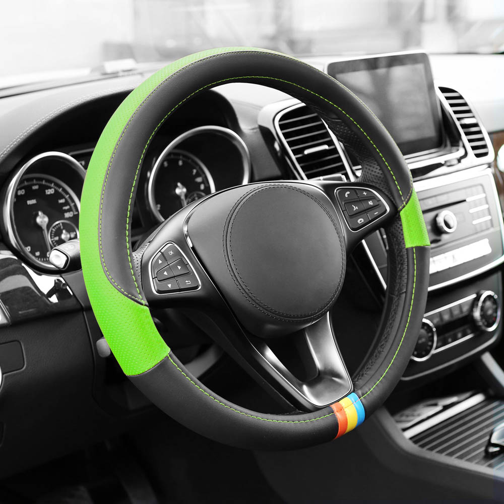 Full Spectrum Microfiber Leather Steering Wheel Cover Green