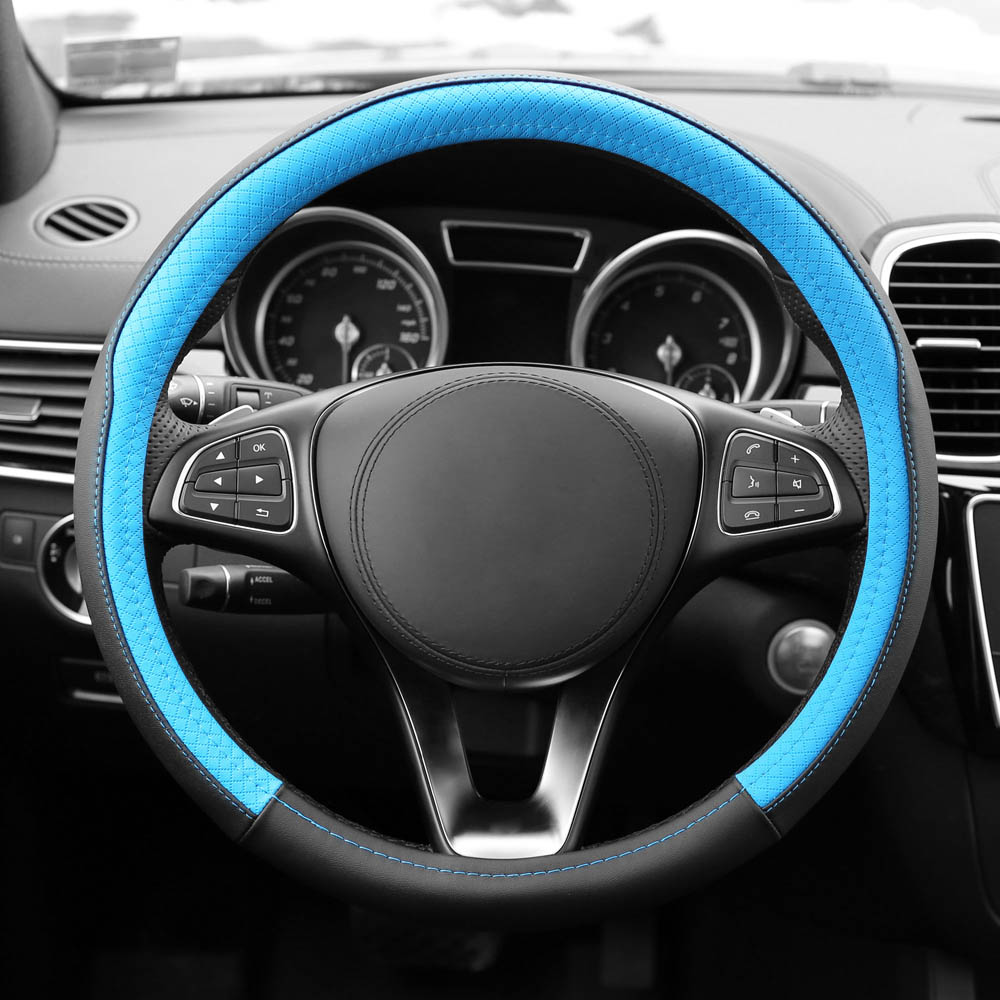 Geometric Chic Microfiber Leather Steering Wheel Cover Blue