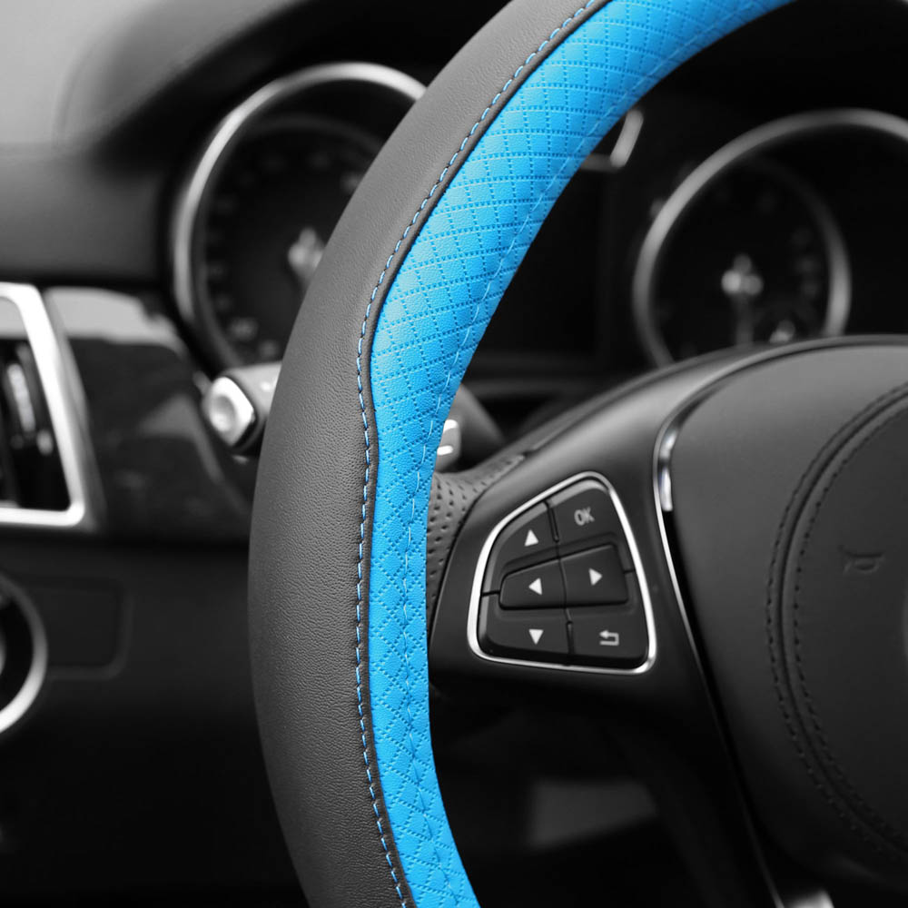 Geometric Chic Microfiber Leather Steering Wheel Cover Blue