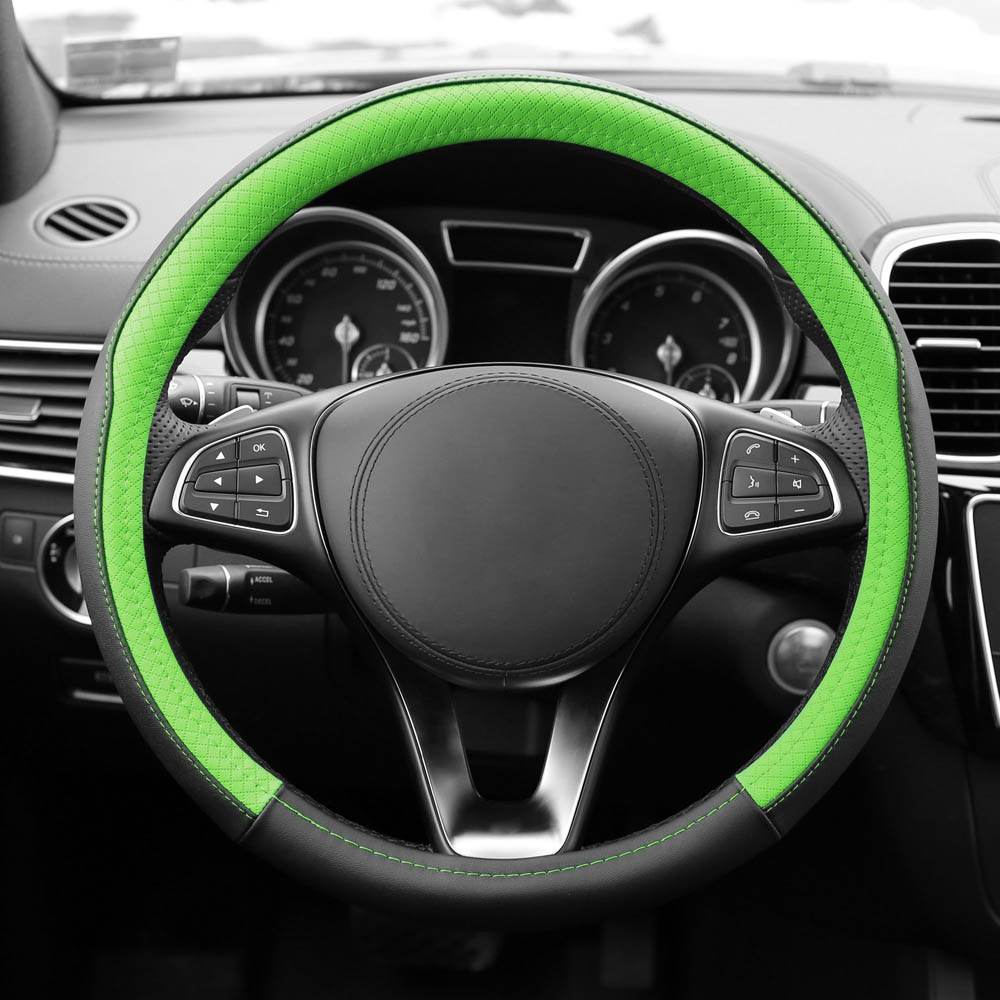 Geometric Chic Microfiber Leather Steering Wheel Cover Green
