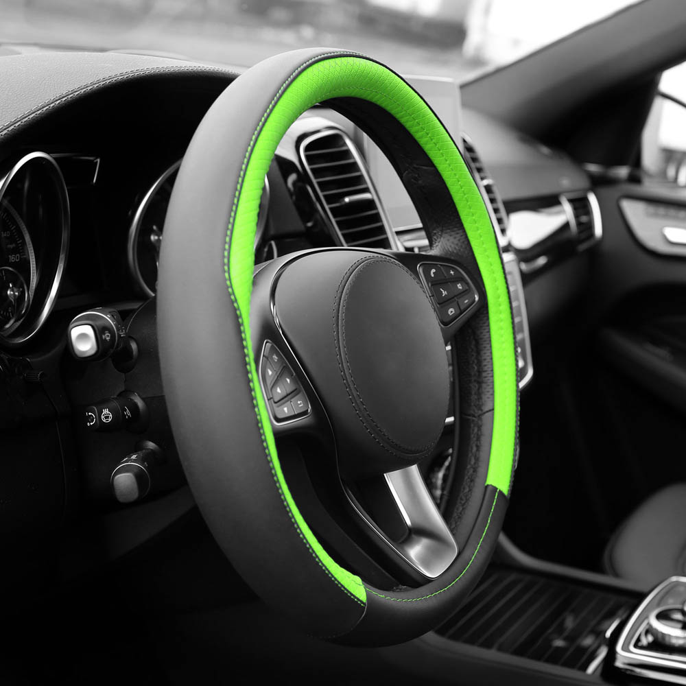 Geometric Chic Microfiber Leather Steering Wheel Cover Green