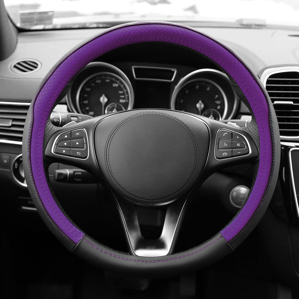 Geometric Chic Microfiber Leather Steering Wheel Cover Purple