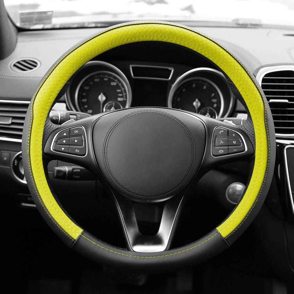 Geometric Chic Microfiber Leather Steering Wheel Cover Yellow