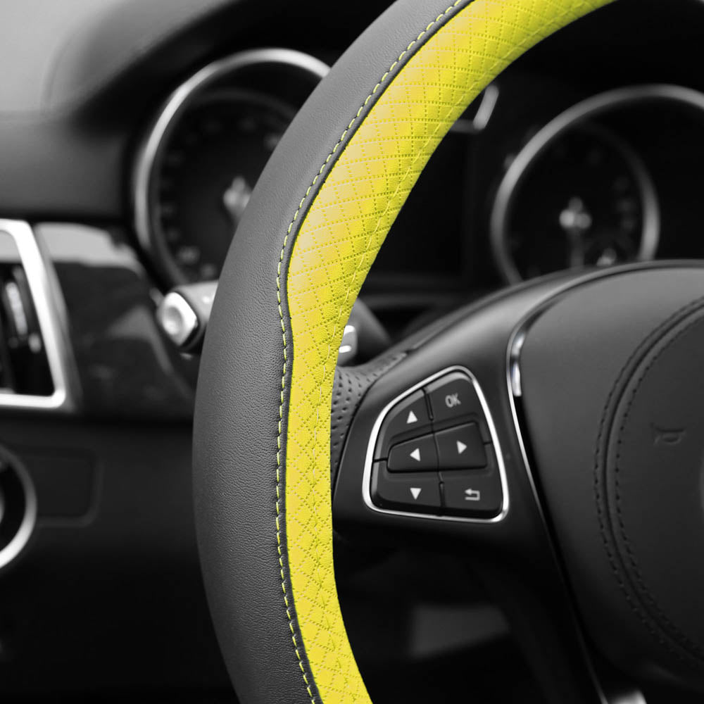 Geometric Chic Microfiber Leather Steering Wheel Cover Yellow