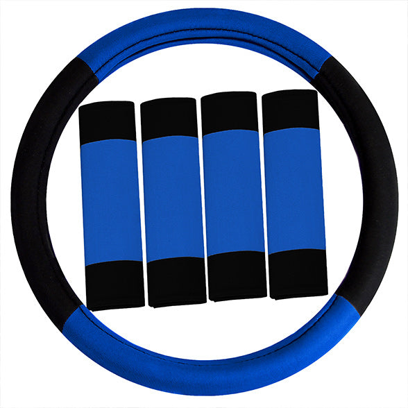 Modernistic Steering Wheel Cover and Seat Belt Pads Blue