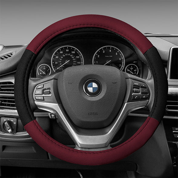Modernistic Steering Wheel Cover and Seat Belt Pads Burgundy