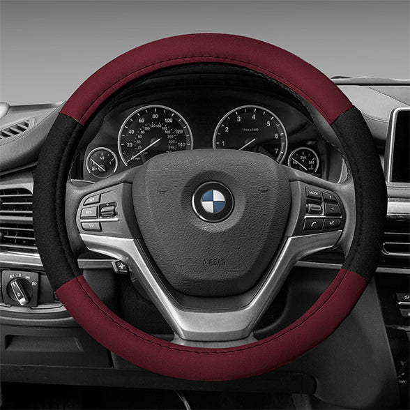 Modernistic Steering Wheel Cover and Seat Belt Pads Burgundy