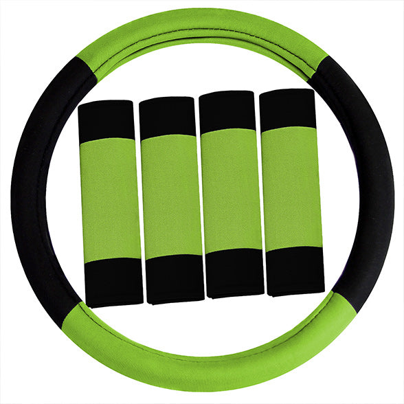 Modernistic Steering Wheel Cover and Seat Belt Pads Green