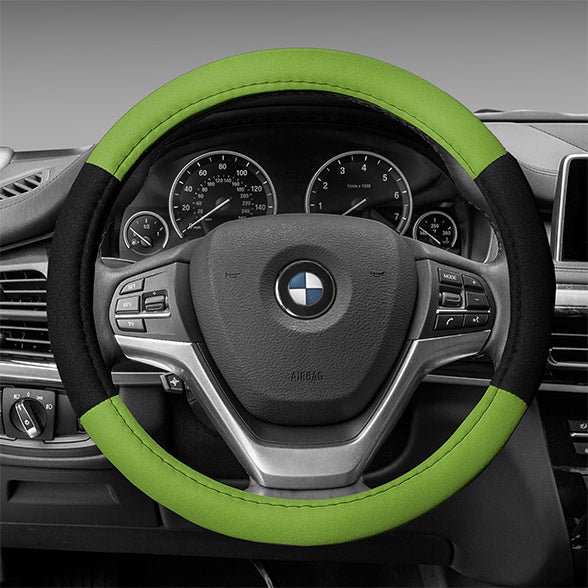 Modernistic Steering Wheel Cover and Seat Belt Pads Green