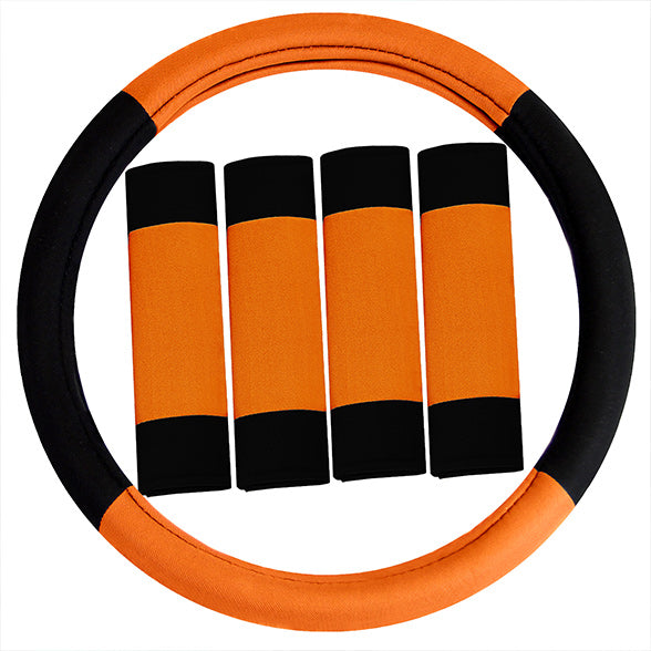 Modernistic Steering Wheel Cover and Seat Belt Pads Orange