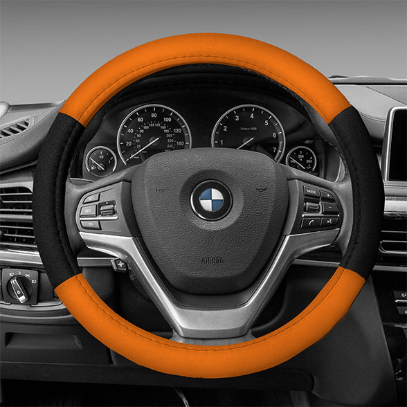 Modernistic Steering Wheel Cover and Seat Belt Pads Orange