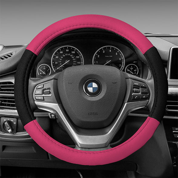 Modernistic Steering Wheel Cover and Seat Belt Pads Pink