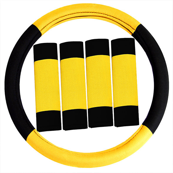 Modernistic Steering Wheel Cover and Seat Belt Pads Yellow