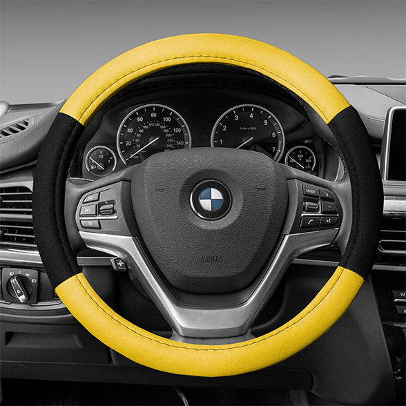 Modernistic Steering Wheel Cover and Seat Belt Pads Yellow