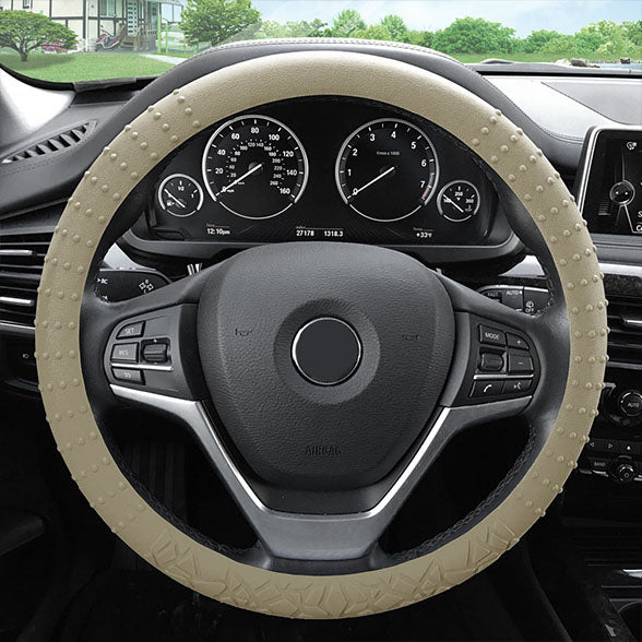 Nibbed Silicone Steering Wheel Cover with Massaging Grip Beige