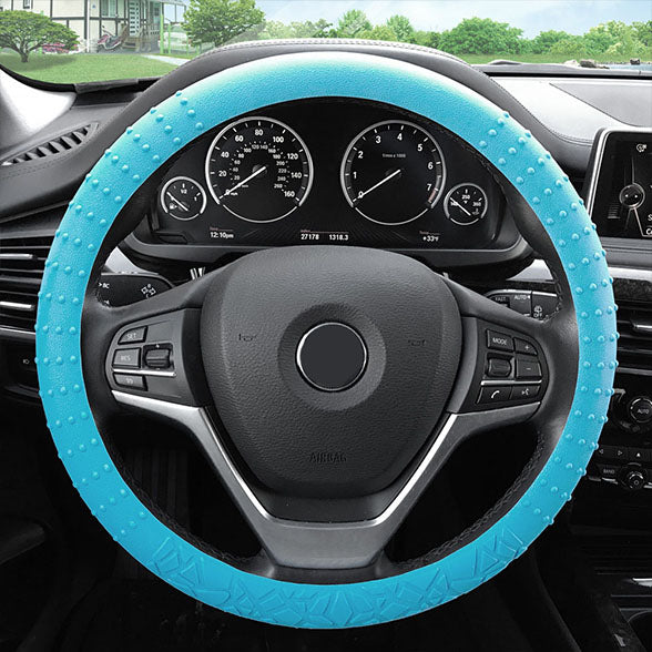 Nibbed Silicone Steering Wheel Cover with Massaging Grip Light Blue
