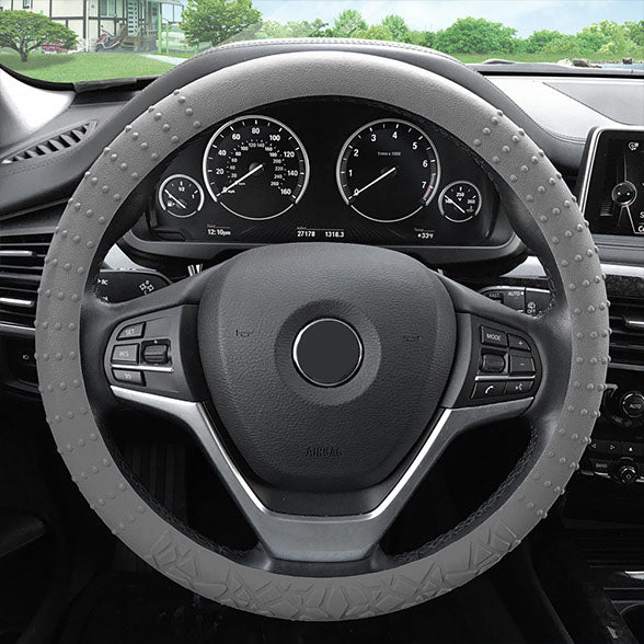 Nibbed Silicone Steering Wheel Cover with Massaging Grip Gray