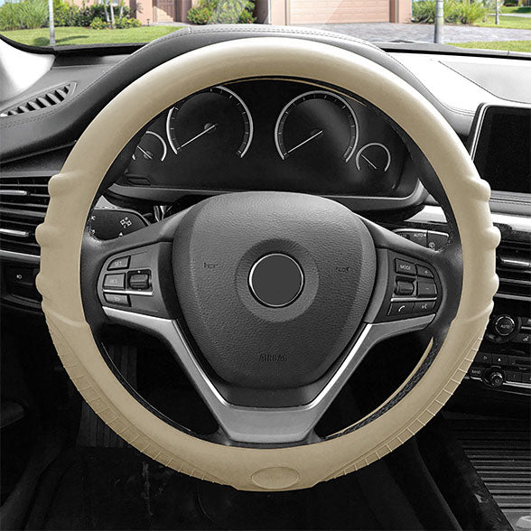 Silicone Steering Wheel Cover with Grip Marks Beige