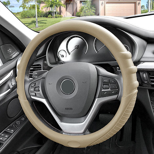 Silicone Steering Wheel Cover with Grip Marks Beige