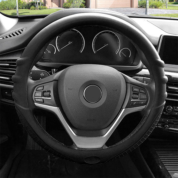Silicone Steering Wheel Cover with Grip Marks Black