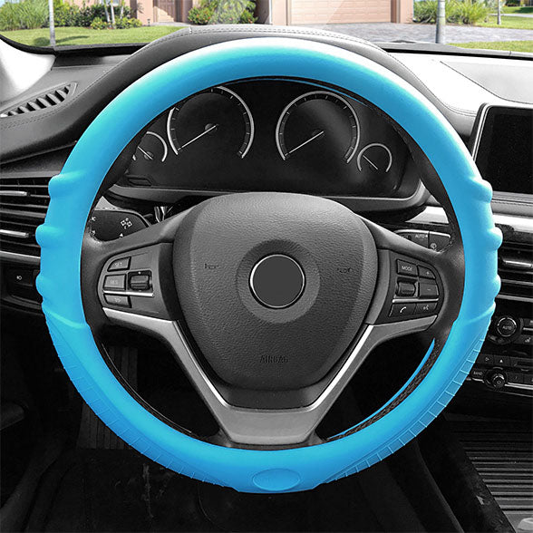 Silicone Steering Wheel Cover with Grip Marks Light Blue