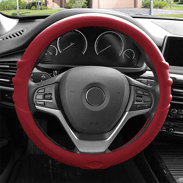 Silicone Steering Wheel Cover with Grip Marks Burgundy