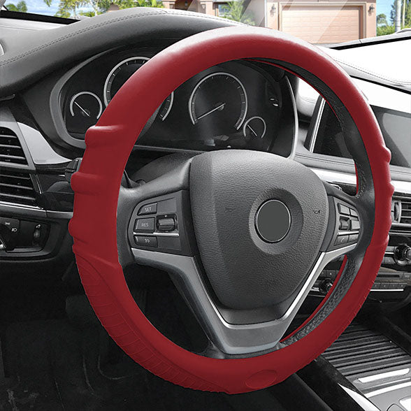 Silicone Steering Wheel Cover with Grip Marks Burgundy