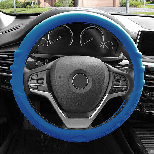 Silicone Steering Wheel Cover with Grip Marks Blue