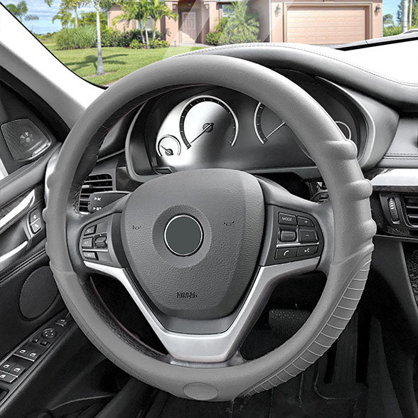 Silicone Steering Wheel Cover with Grip Marks Gray
