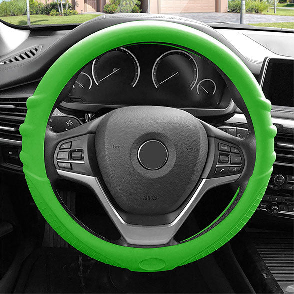 Silicone Steering Wheel Cover with Grip Marks Green