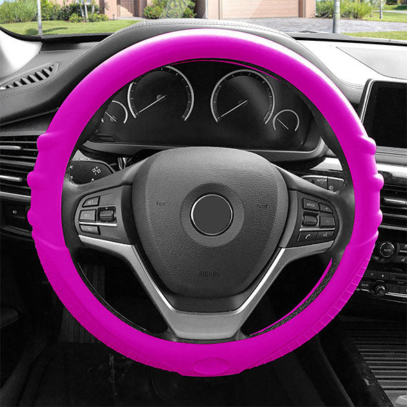 Silicone Steering Wheel Cover with Grip Marks Pink