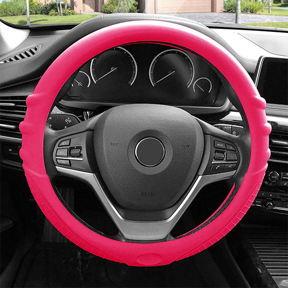 Silicone Steering Wheel Cover with Grip Marks Magenta