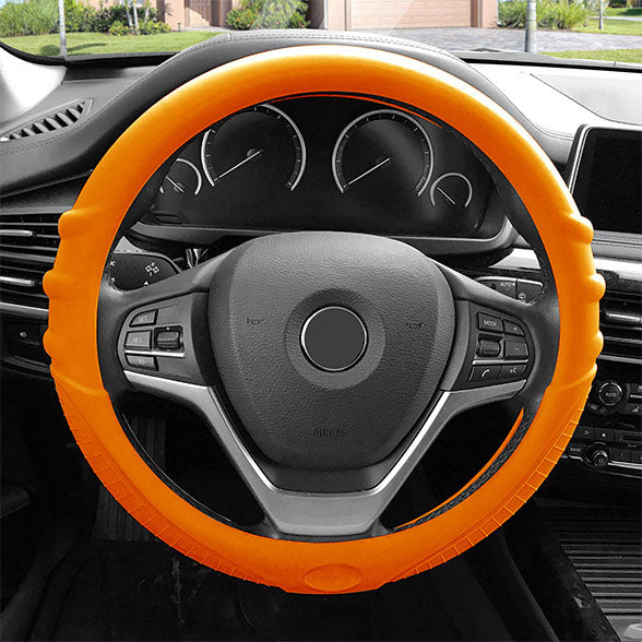 Silicone Steering Wheel Cover with Grip Marks Orange