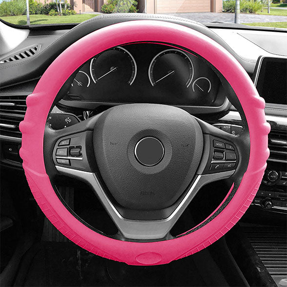 Silicone Steering Wheel Cover with Grip Marks Baby Pink