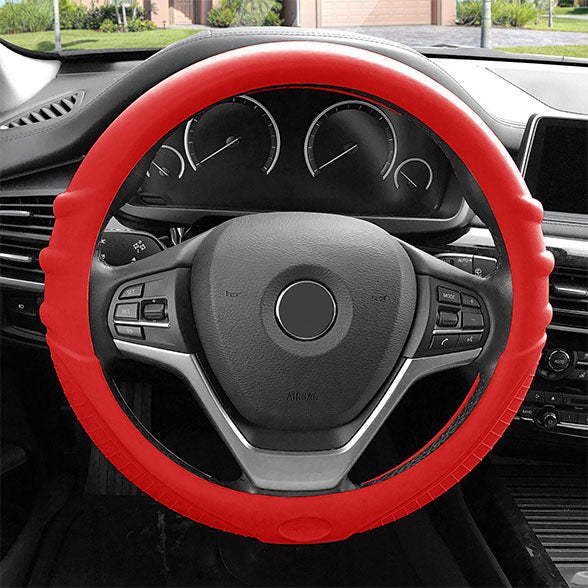 Silicone Steering Wheel Cover with Grip Marks Red