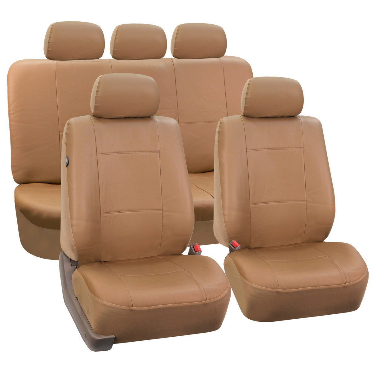 Premium PU Leather 3 Row Seat Covers Tan