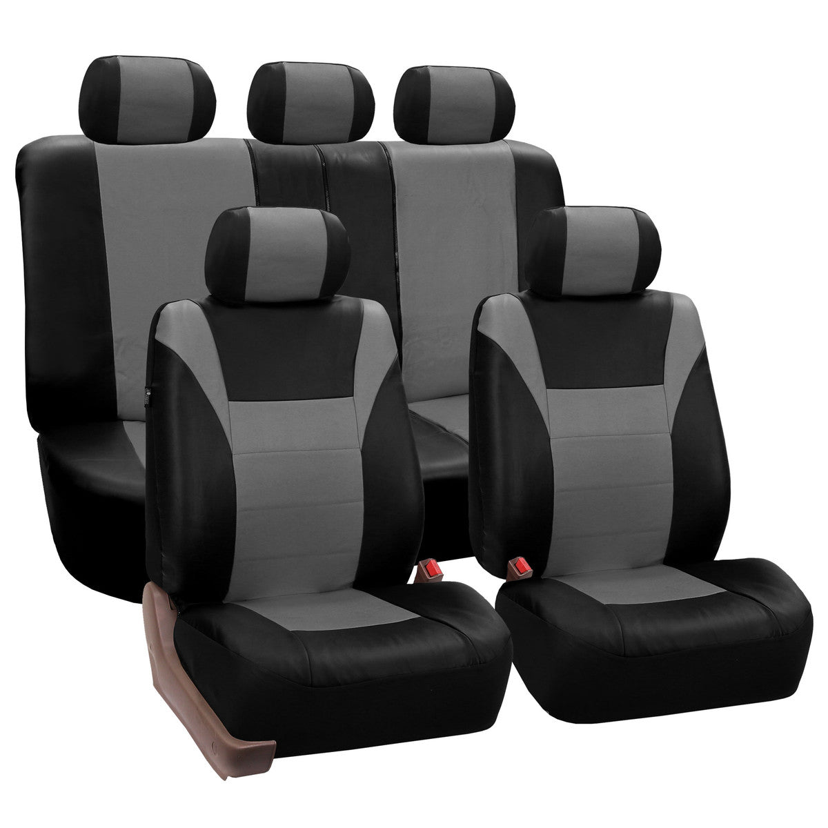 Racing PU Leather Seat Covers - Full Set Gray