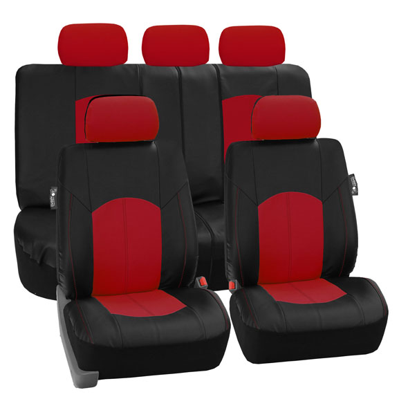 Highest Grade Faux Leather Seat Covers - Full Set Red