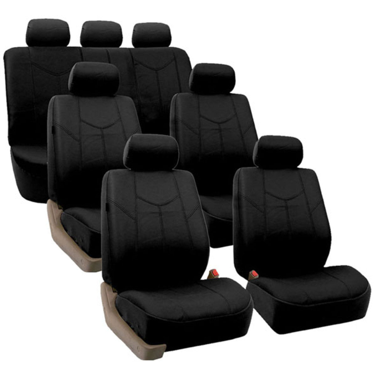 Rome PU Leather 3 Row 7 Seater - Black Seat Covers