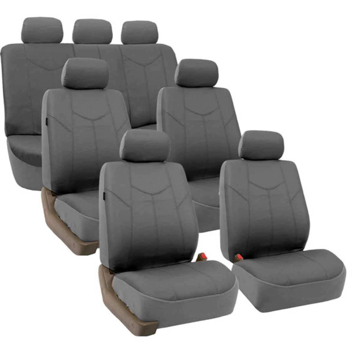 Rome PU Leather 3 Row Seat Covers Gray