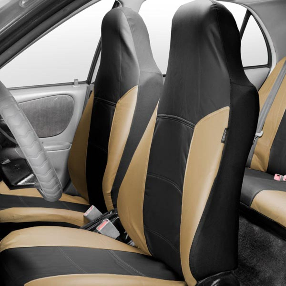 Royal PU Leather Seat Covers - Front Set Beige / Black