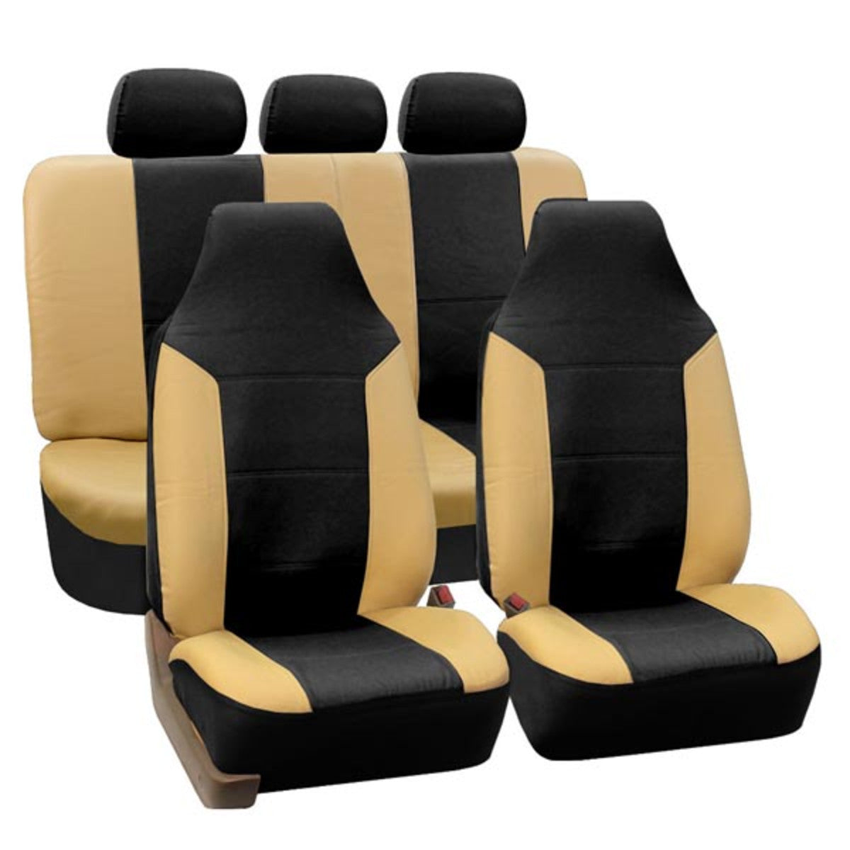 Royal PU Leather Seat Covers Full Set Beige / Black