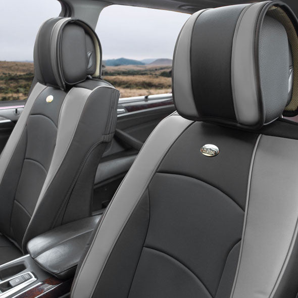 Ultra Comfort Deluxe Leatherette Seat Cushions - Front Set Gray / Black