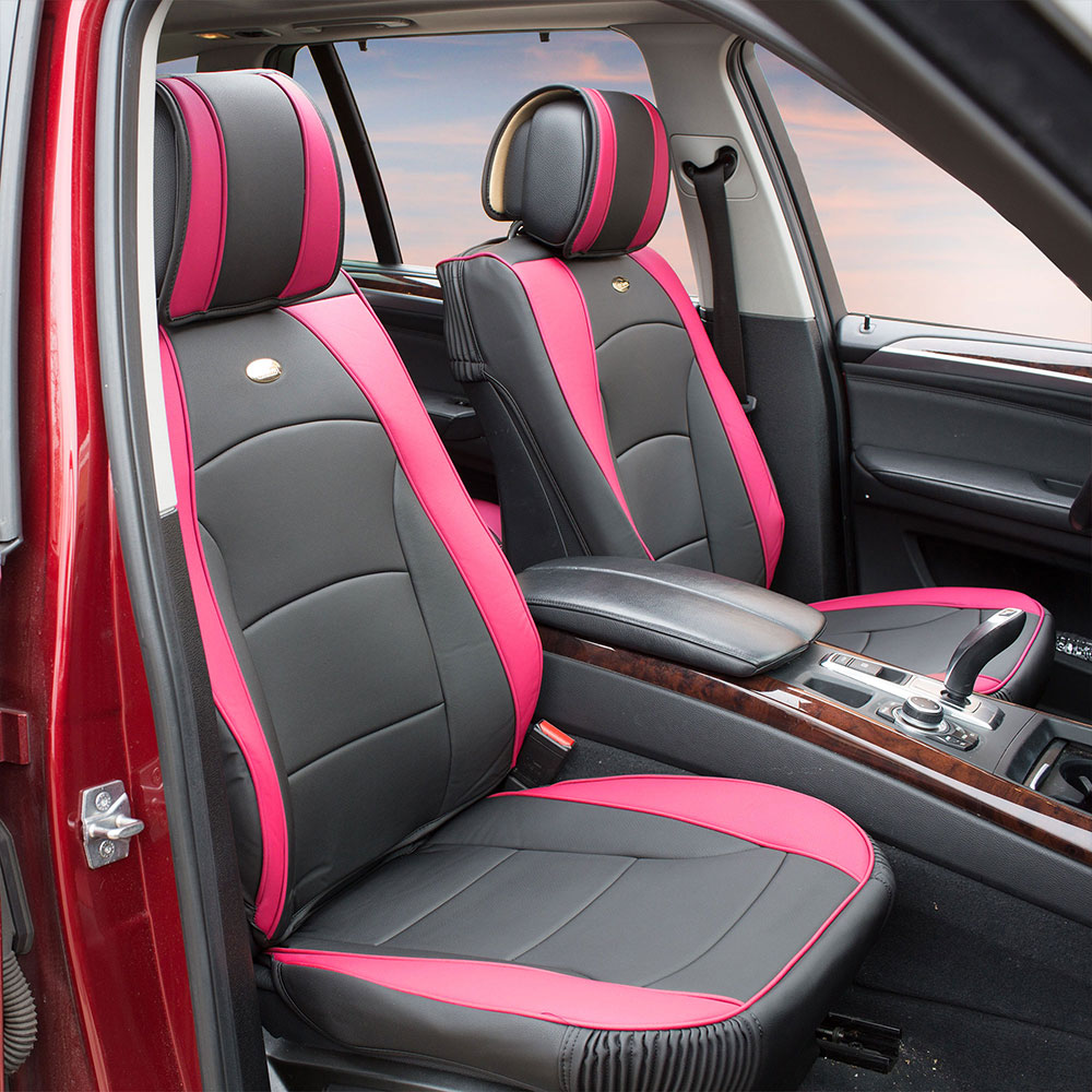 Ultra Comfort Deluxe Leatherette Seat Cushions - Front Set Pink